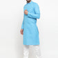 Men Sky Blue & White Solid Kurta with Churidar - Jompers
