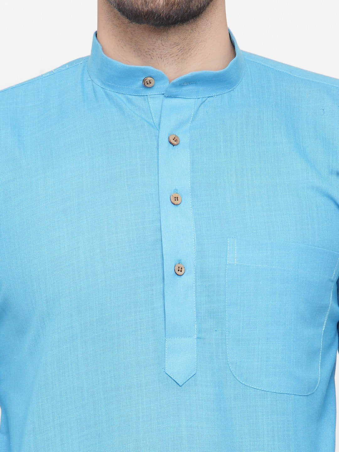 Men Sky Blue & White Solid Kurta with Churidar - Jompers