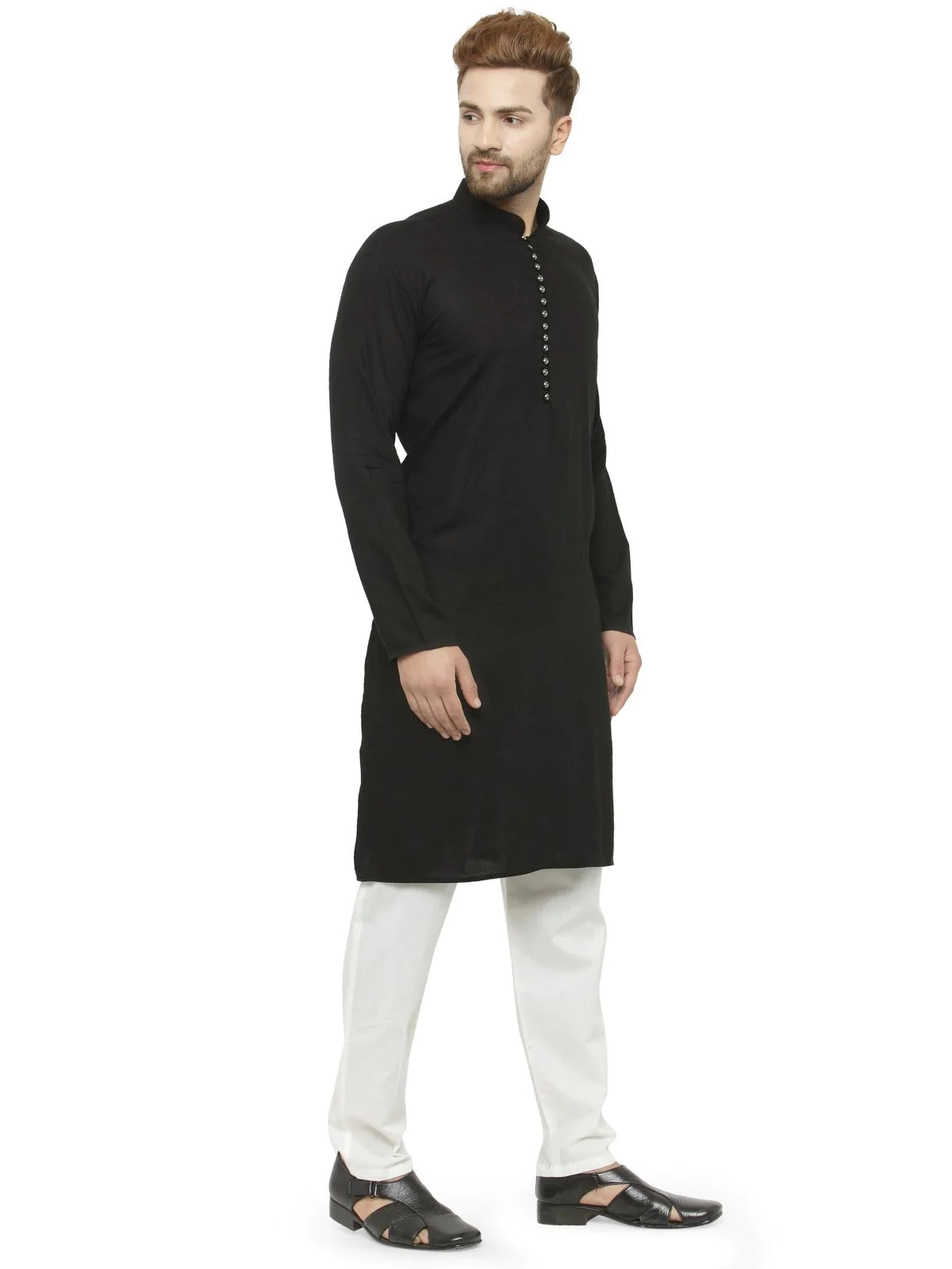 Men Black Solid Kurta with Churidar - Jompers