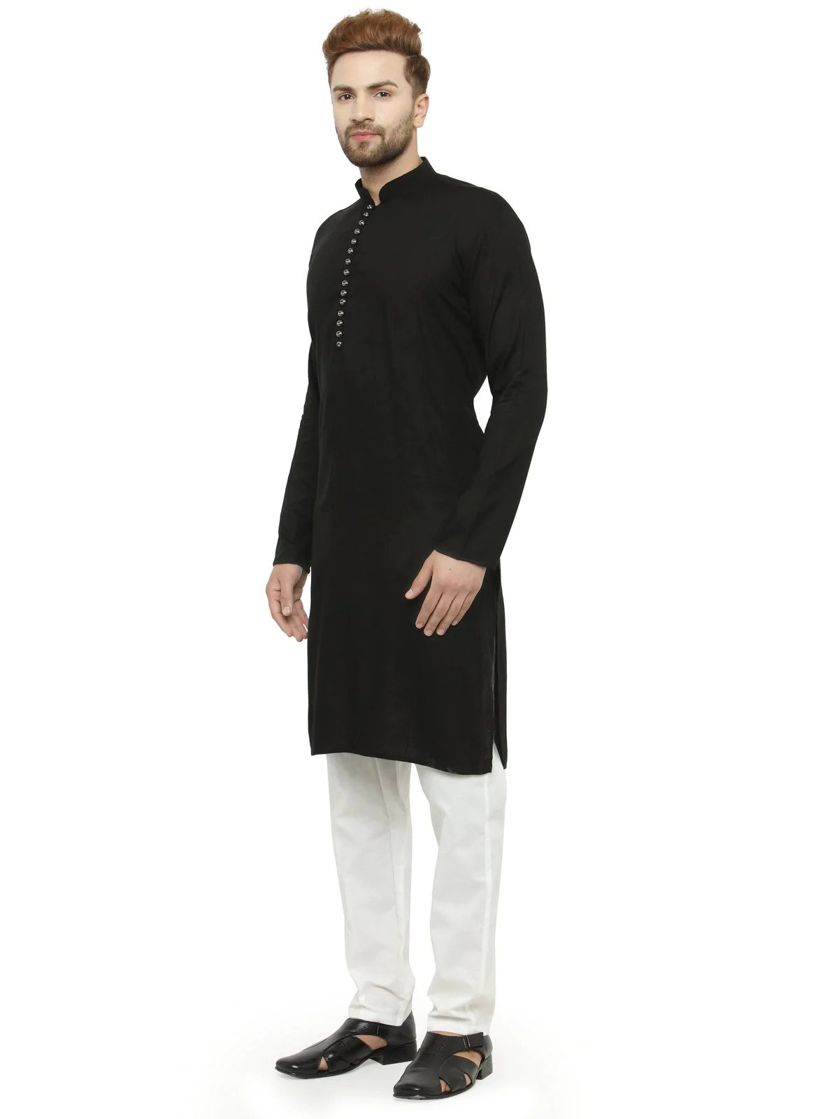 Men Black Solid Kurta with Churidar - Jompers