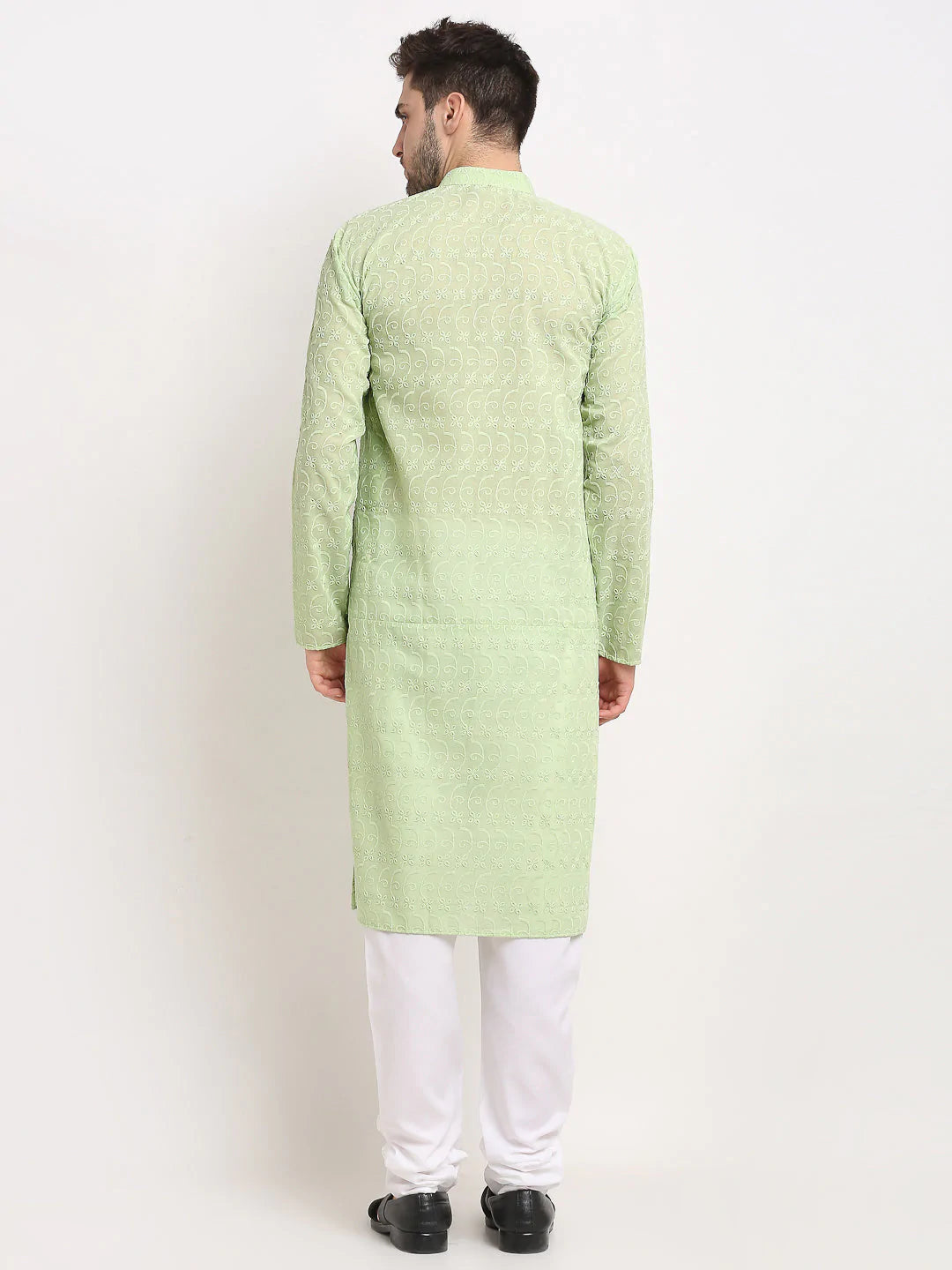 Jompers Men Green Chikan Kurta with Churidar ( JOKP 561 Green )