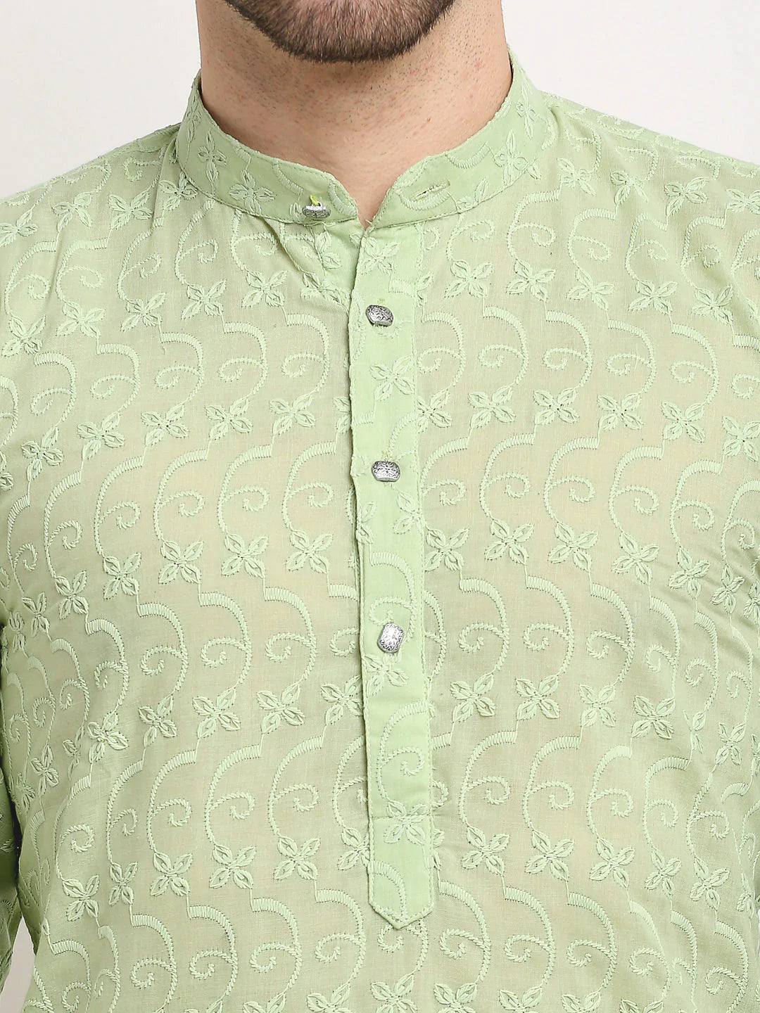 Jompers Men Green Chikan Kurta with Churidar ( JOKP 561 Green )