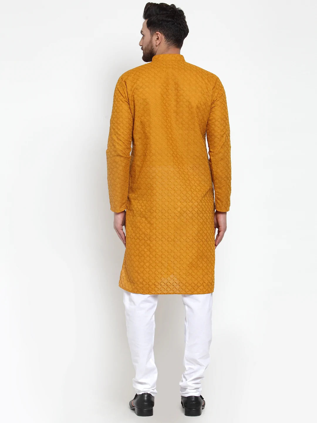 Jompers Men Mustard Chikan Kurta with Churidar ( JOKP 561 Mustard )
