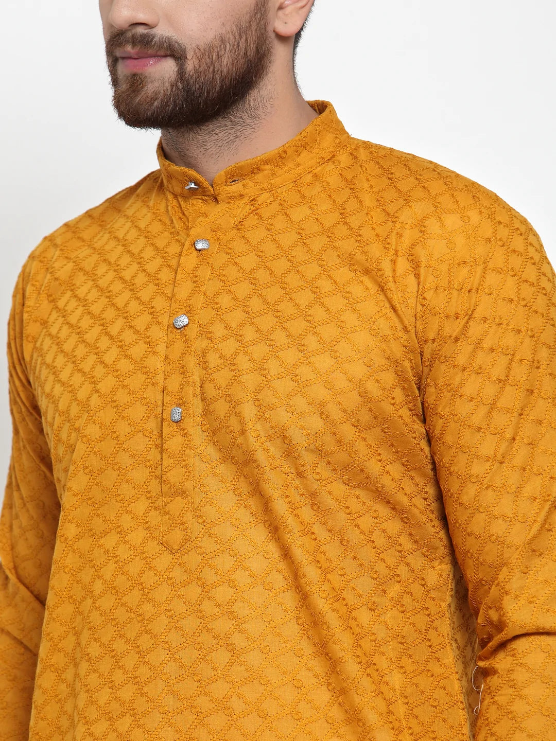 Jompers Men Mustard Chikan Kurta with Churidar ( JOKP 561 Mustard )