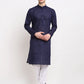 Jompers Men Navy Blue Chikan Kurta with Churidar ( JOKP 561 Navy )