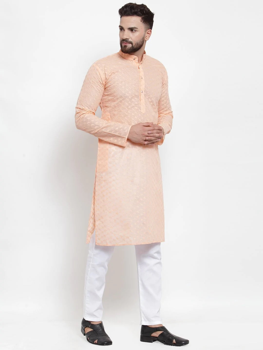 Jompers Men Orange Chikan Kurta Only ( KO 561 Orange )