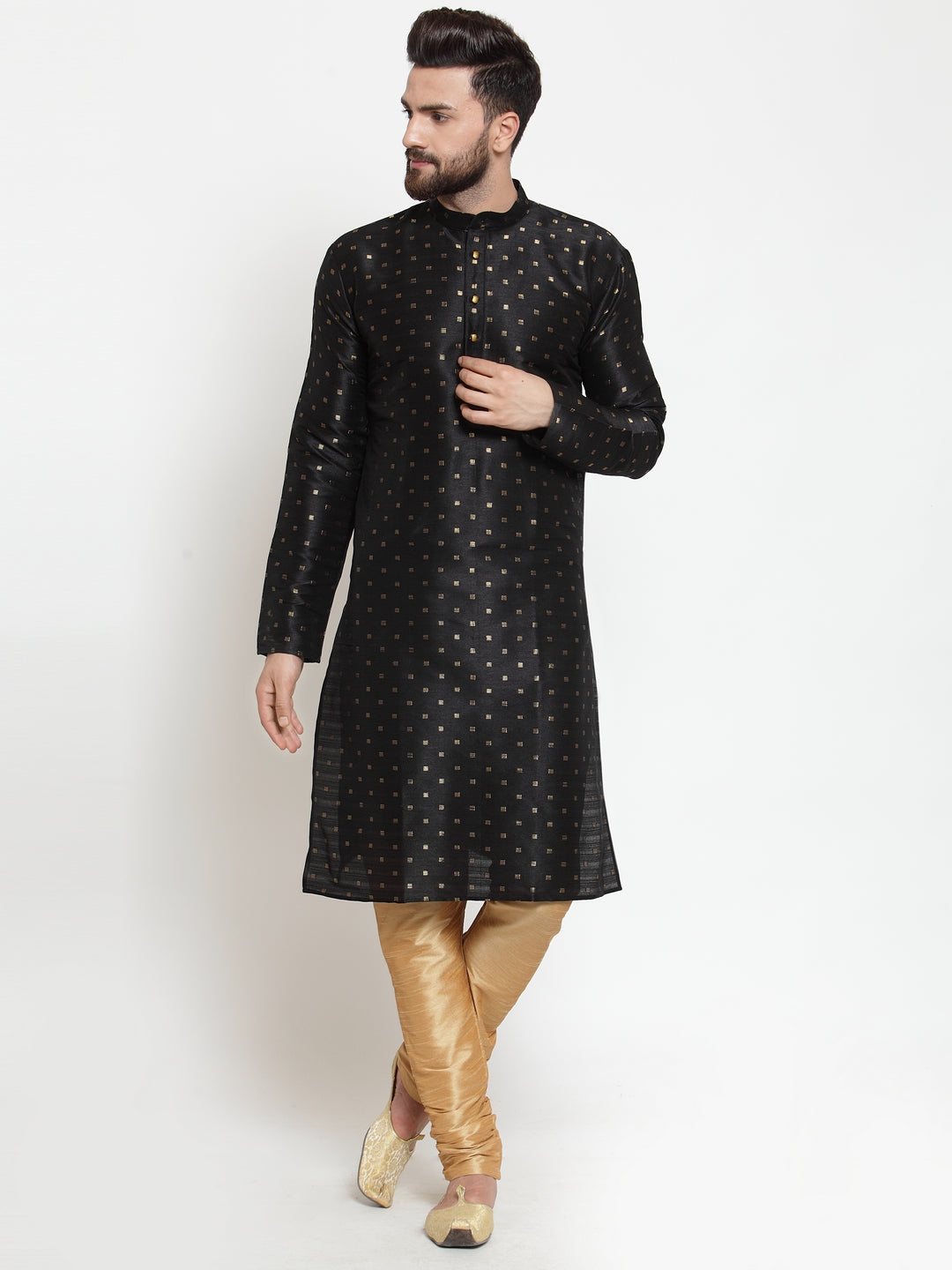 Jompers Men's Self Design Kurta with Pyjamas ( JOKP 563Black )