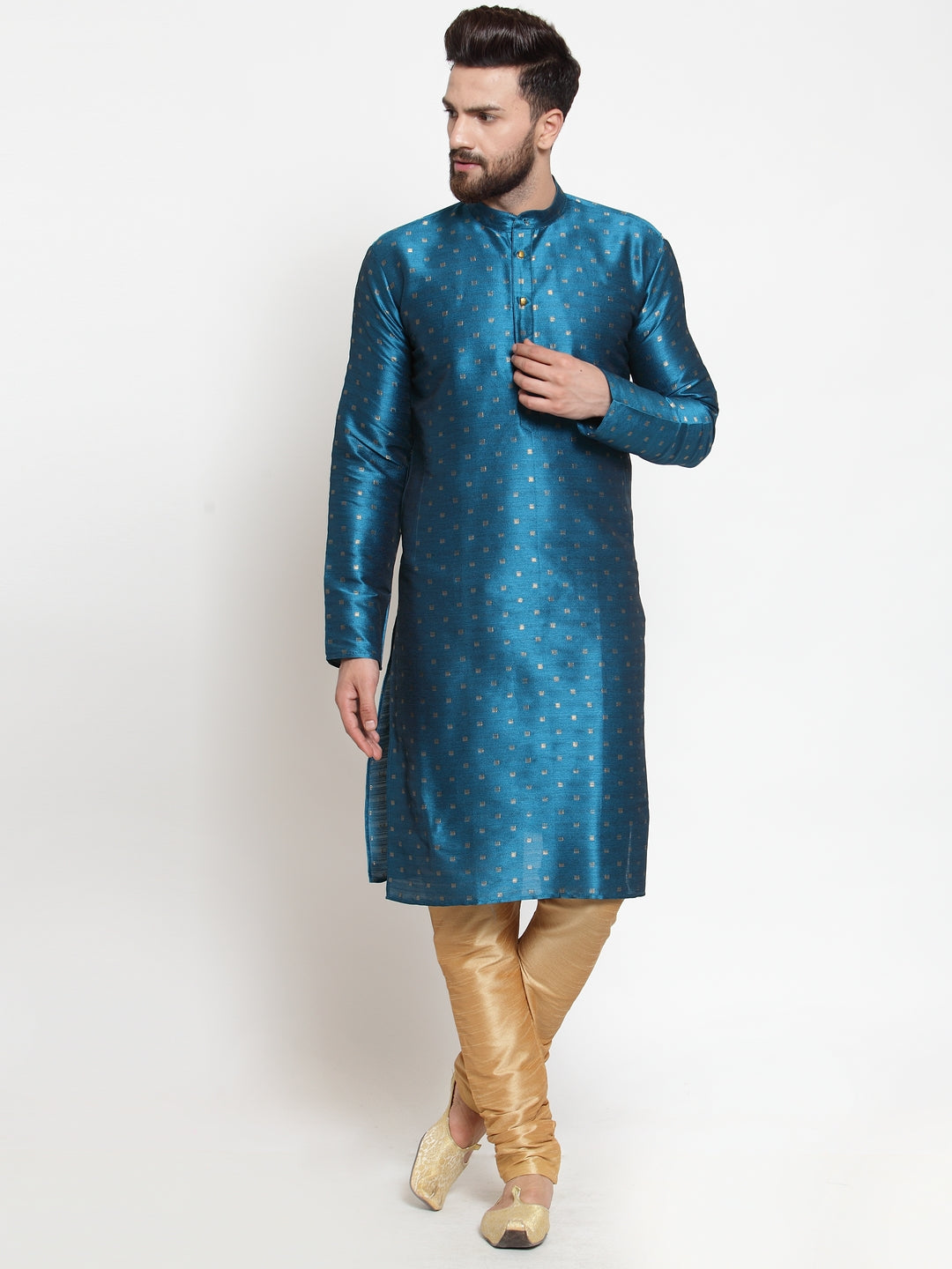 Jompers Men's Self Design Kurta with Pyjamas ( JOKP 563Sky )