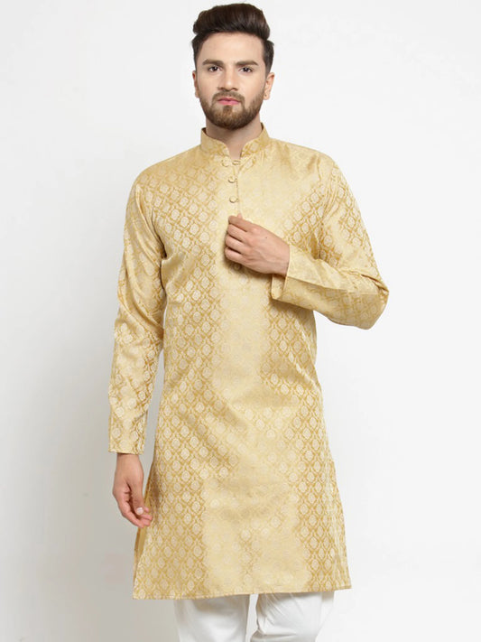 Men Golden Self Design Kurta Only ( KO 568 Golden )