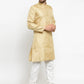 Men Golden Self Design Kurta with Churidar - Jompers