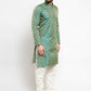 Men Green & Beige Self Design Kurta with Churidar - Jompers