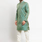 Men Green & Beige Self Design Kurta with Churidar - Jompers
