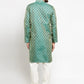 Men Green & Beige Self Design Kurta with Churidar - Jompers