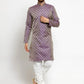 Men Purple & Beige Self Design Kurta with Churidar - Jompers