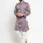 Men Purple & Beige Self Design Kurta with Churidar - Jompers