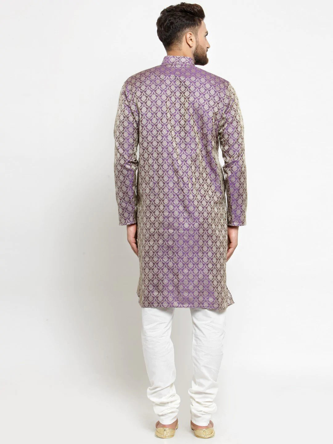 Men Purple & Beige Self Design Kurta with Churidar - Jompers