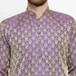 Men Purple & Beige Self Design Kurta with Churidar - Jompers