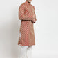 Men Red & Beige Self Design Kurta with Churidar - Jompers