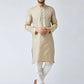 Men Beige & Off-White Self Design Kurta with Churidar - Jompers
