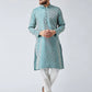 Men Green & Off-White Self Design Kurta with Churidar - Jompers