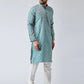 Men Green & Off-White Self Design Kurta with Churidar - Jompers