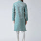 Men Green & Off-White Self Design Kurta with Churidar - Jompers