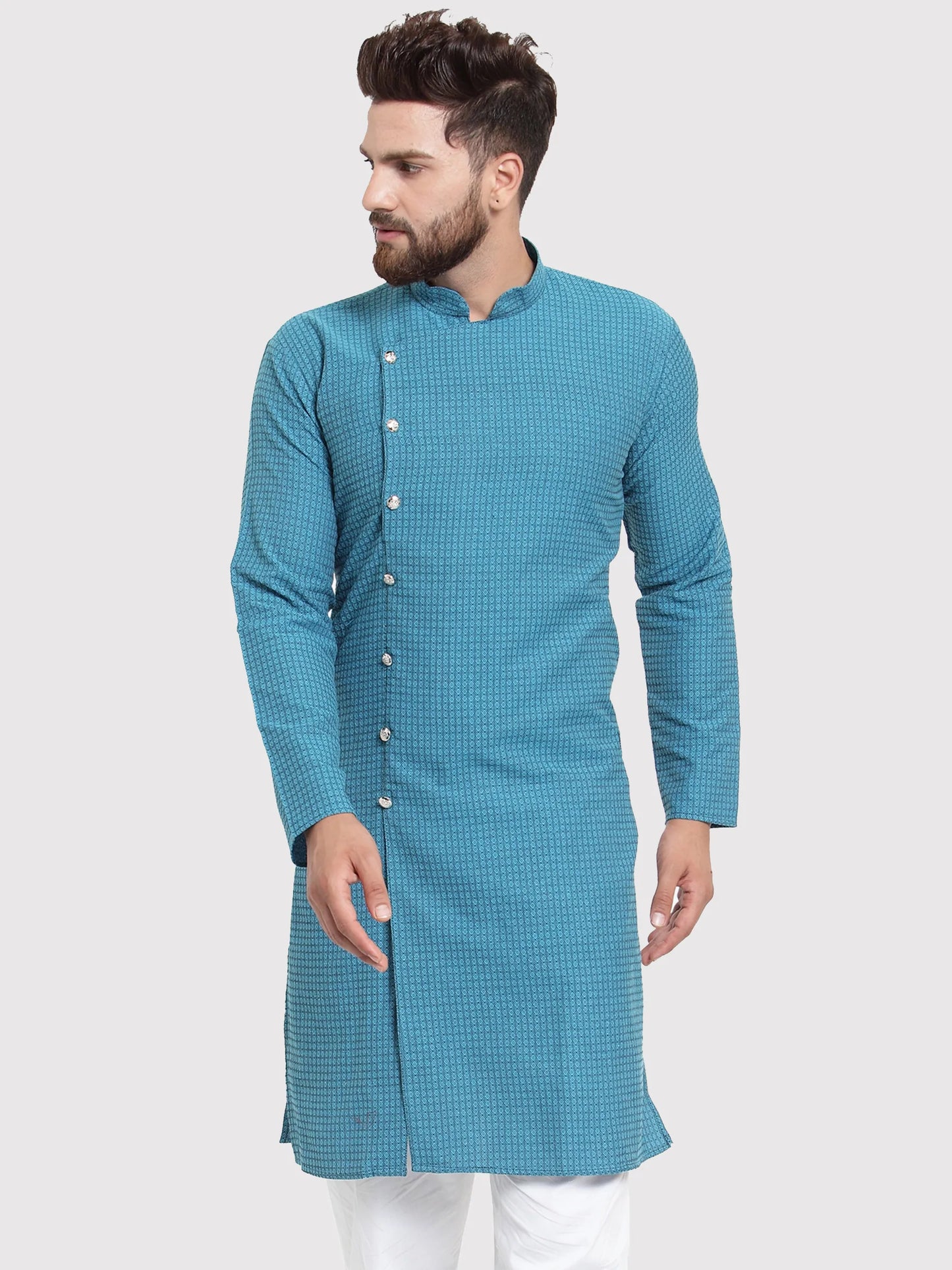 Men Green Self Design Kurta Only ( KO 572 Green )