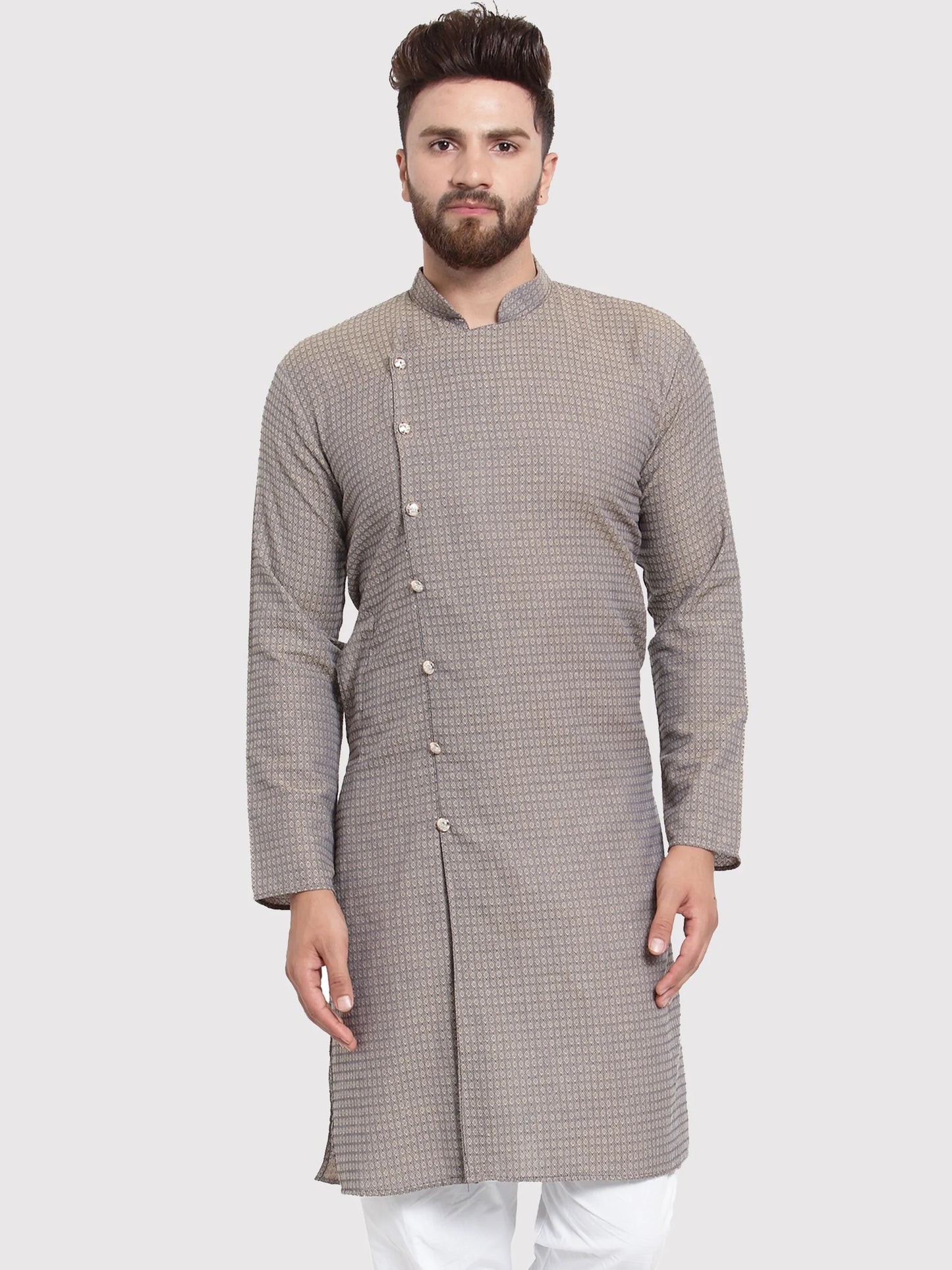 Men Grey Self Design Kurta Only ( KO 572 Grey )
