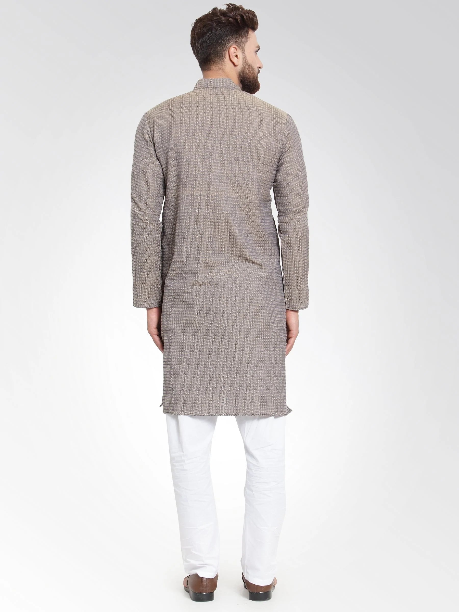 Men Grey Self Design Kurta with Pajama - Jompers