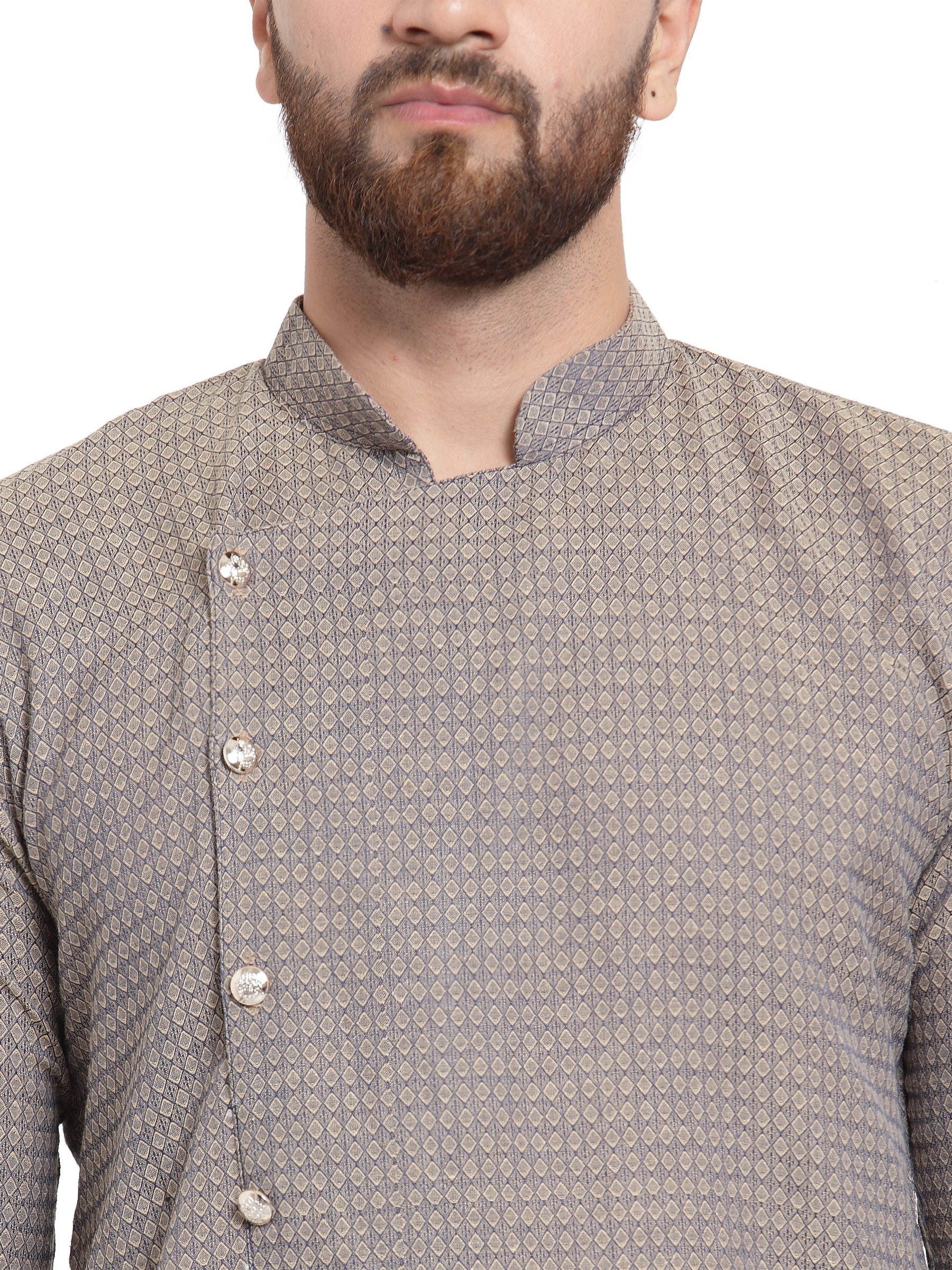 Men Grey Self Design Kurta with Pajama - Jompers