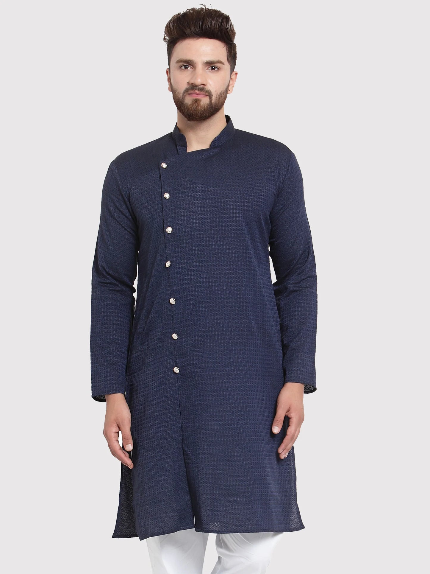 Men Navy Self Design Kurta Only ( KO 572 Navy )