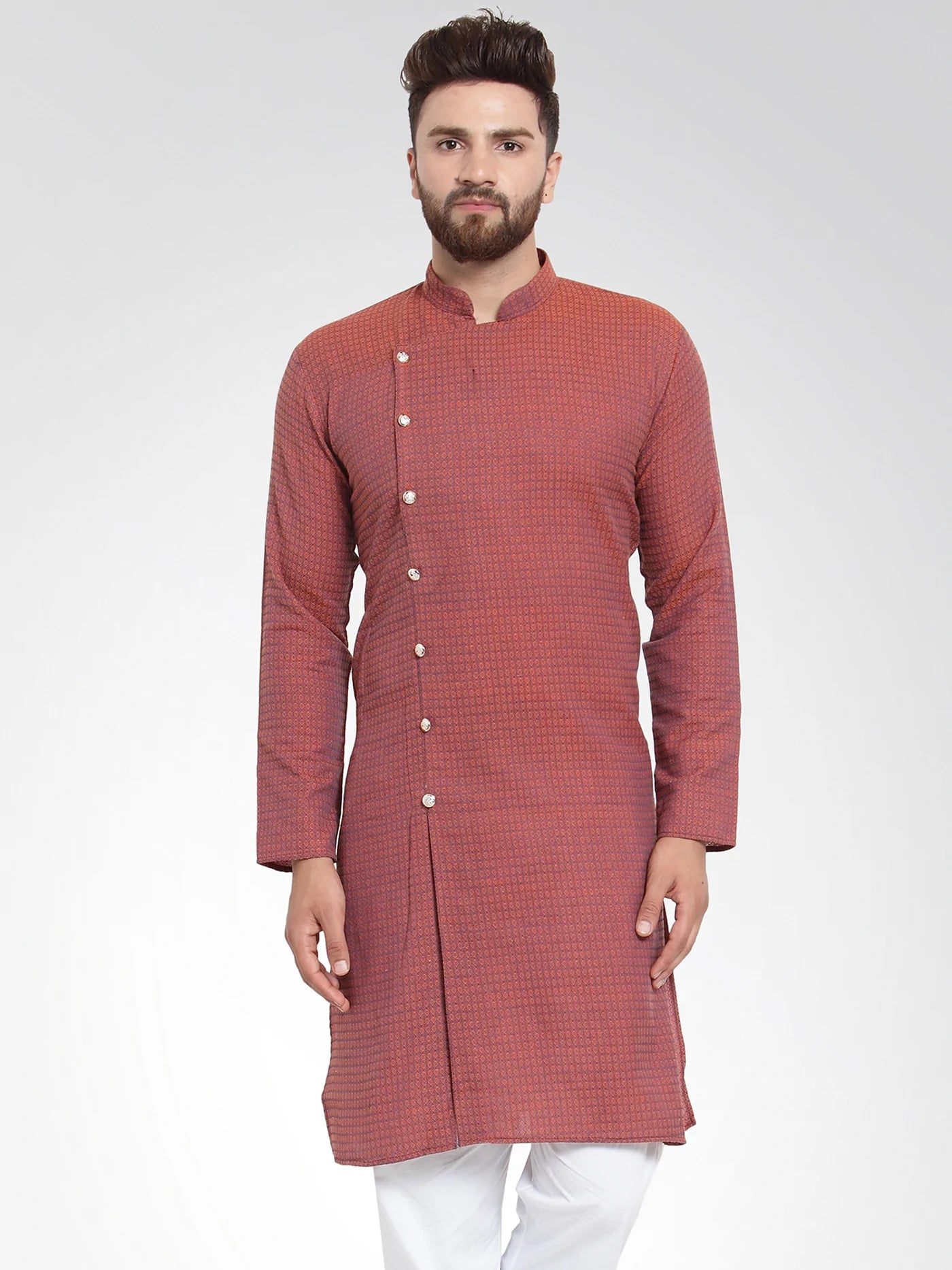 Men Red Self Design Kurta Only ( KO 572 Red )
