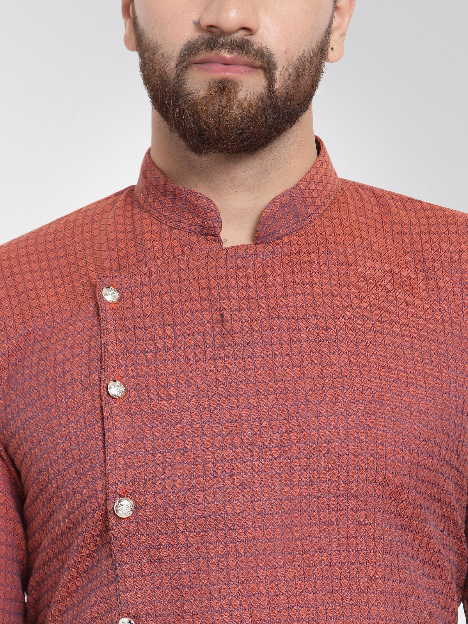 Men Red Self Design Kurta with Pajama - Jompers