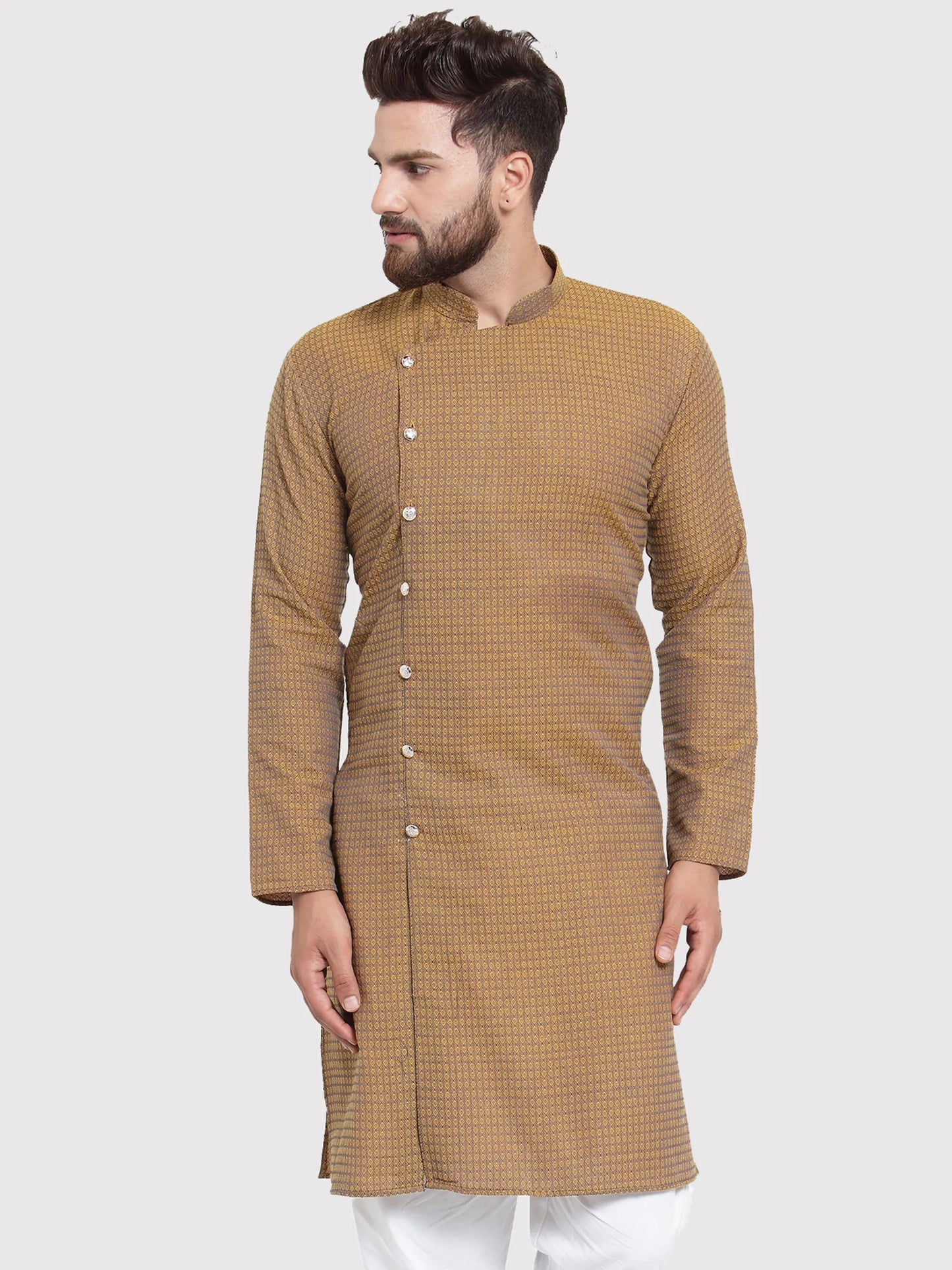 Men Yellow Self Design Kurta Only ( KO 572 Yellow )