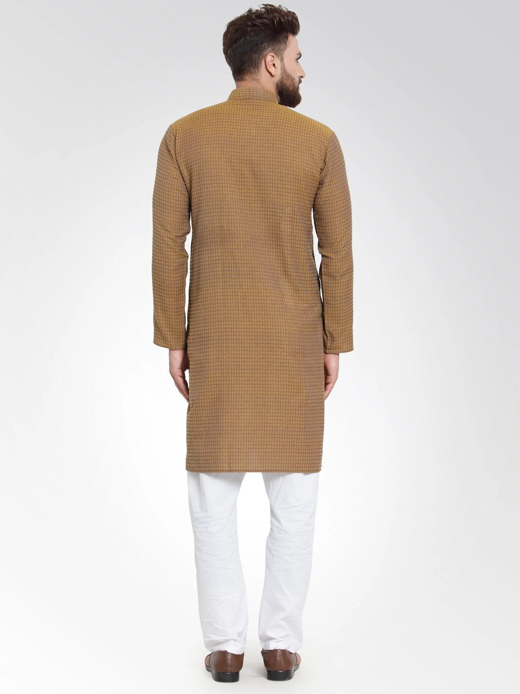 Men Yellow Self Design Kurta with Pajama - Jompers