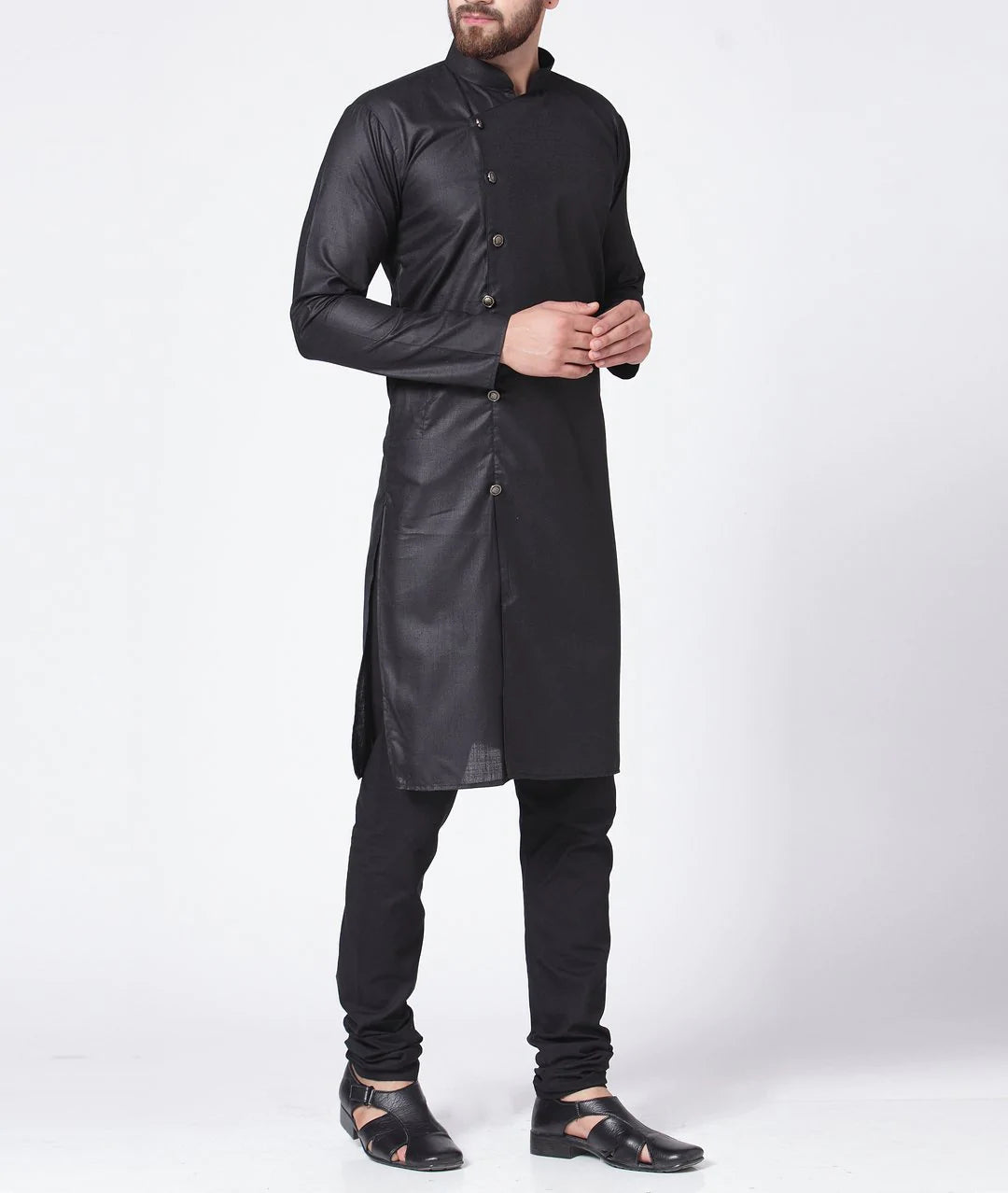 Men Black Solid Kurta Only ( KO 576 Black )
