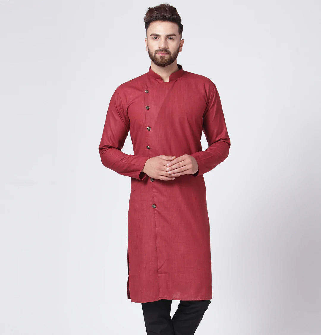 Men Maroon Solid Kurta Only ( KO 576 Maroon )