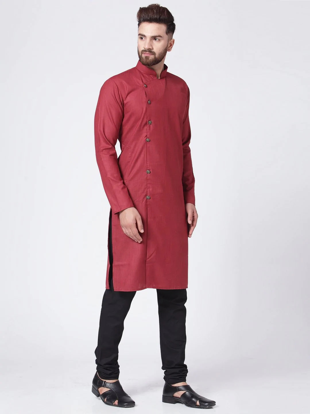 Men Maroon Solid Kurta with Churidar ( JOKP 576 Maroon )
