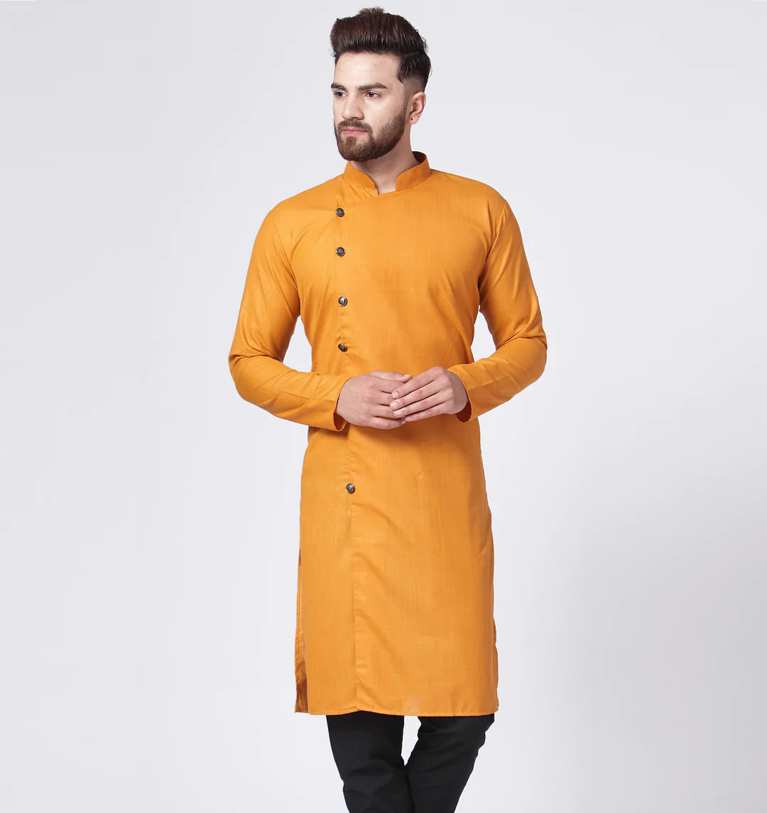 Men Yellow Solid Kurta Only ( KO 576 Yellow )