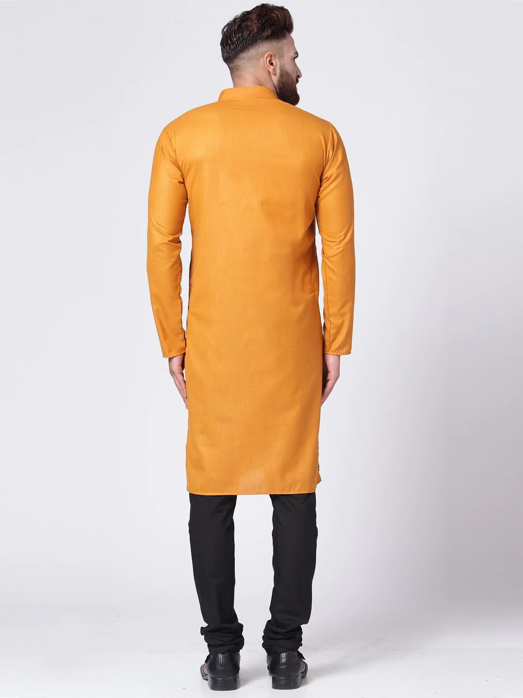 Men Yellow Solid Kurta with Churidar ( JOKP 576 Yellow )