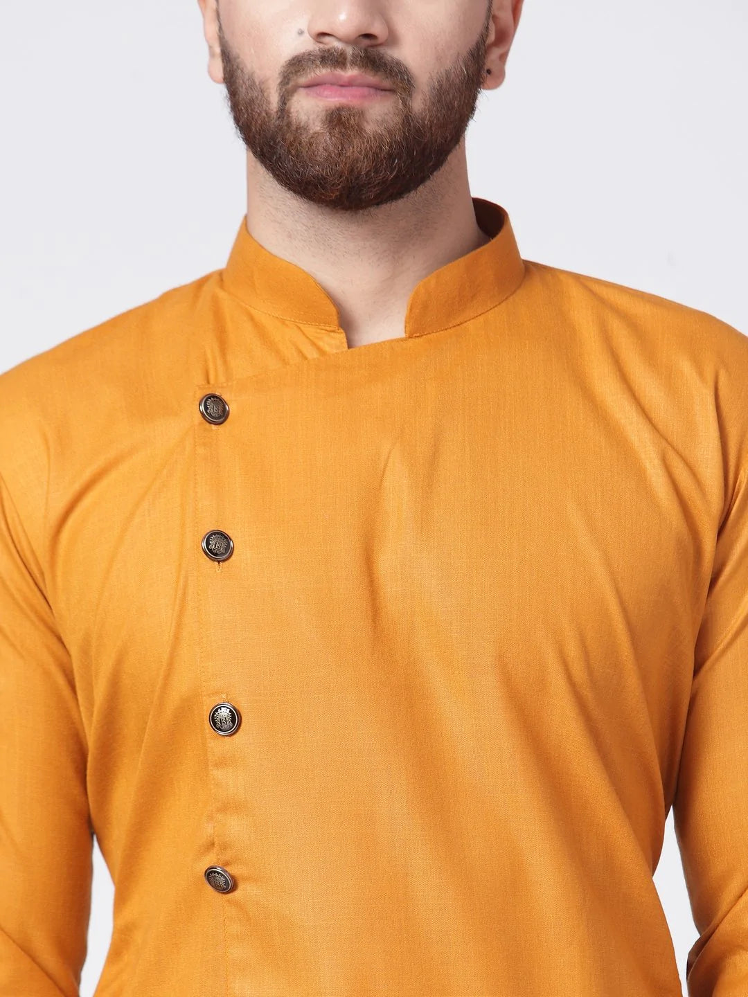 Men Yellow Solid Kurta with Churidar ( JOKP 576 Yellow )