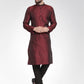 Men Maroon-Colored & Black Self Design Kurta with Churidar ( JOKP 584 Maroon )