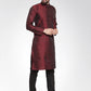 Men Maroon-Colored & Black Self Design Kurta with Churidar ( JOKP 584 Maroon )