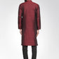 Men Maroon-Colored & Black Self Design Kurta with Churidar ( JOKP 584 Maroon )