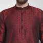 Men Maroon-Colored & Black Self Design Kurta with Churidar ( JOKP 584 Maroon )