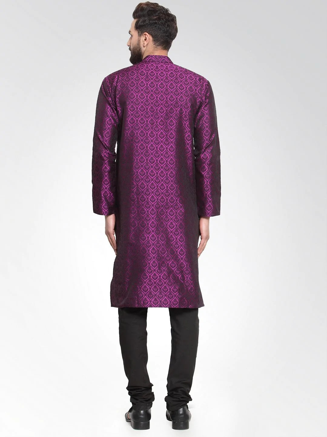 Men Purple-Colored & Black Self Design Kurta Only ( KO 584 Purple )