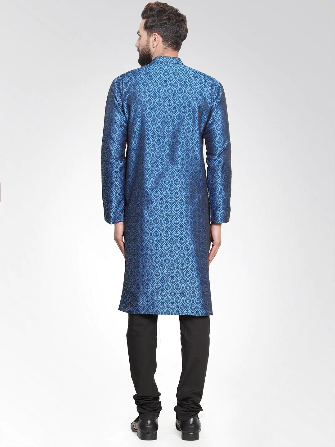 Men Royal-Blue Colored & Black Self Design Kurta Only ( KO 584 Royal Blue )
