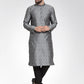 Men Silver-Colored & Black Self Design Kurta Only ( KO 584 Silver )