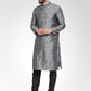 Men Silver-Colored & Black Self Design Kurta Only ( KO 584 Silver )