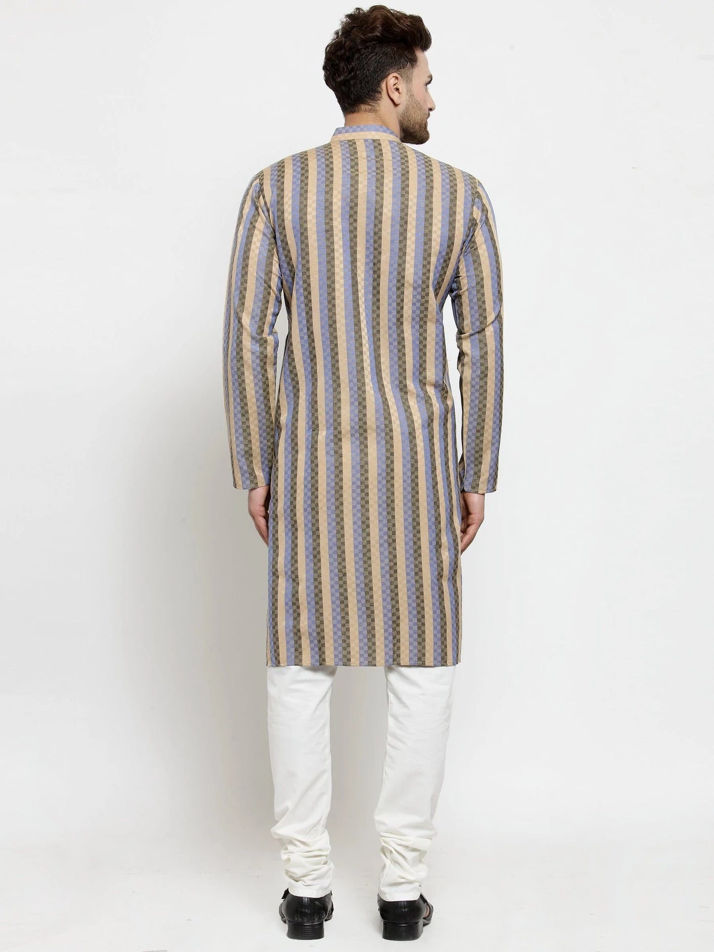 Men Blue and black Self Design Stripped Kurta Only ( KO 585 Blue )